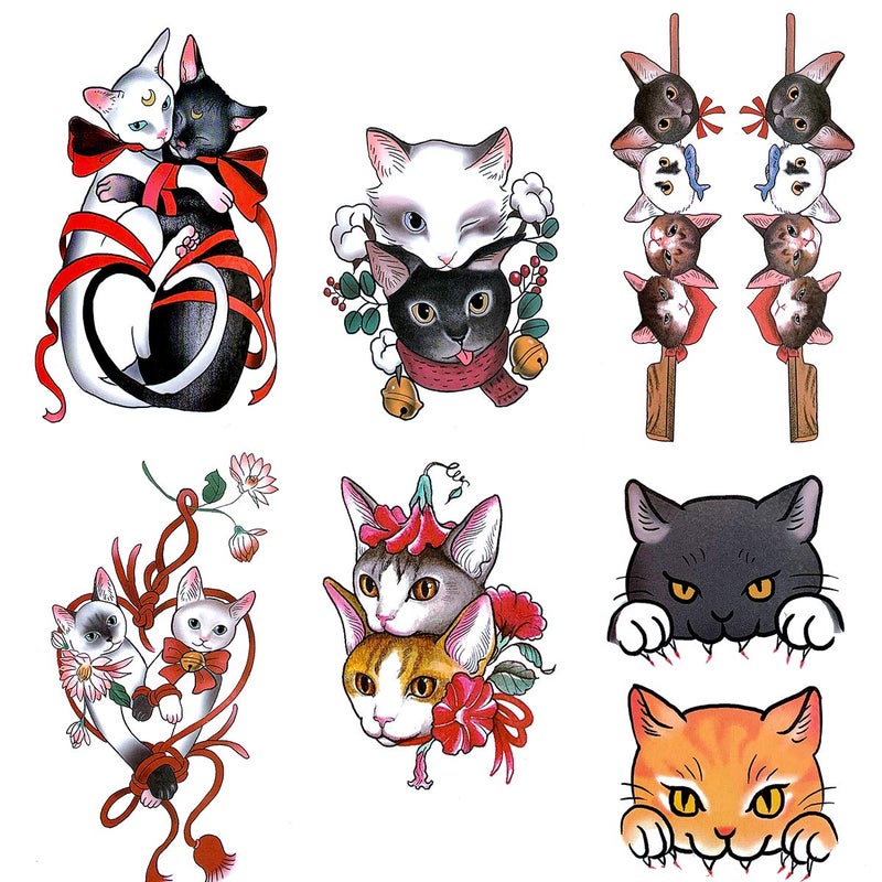 Oottati 30 Sheets Super Cute Tiny Cats Head Flower Waterproof Temporary Tattoo Suit For Kids Women Pool Party, Easy Apply & Lasts 7 Days, Summer Fun Essentials - Image 3